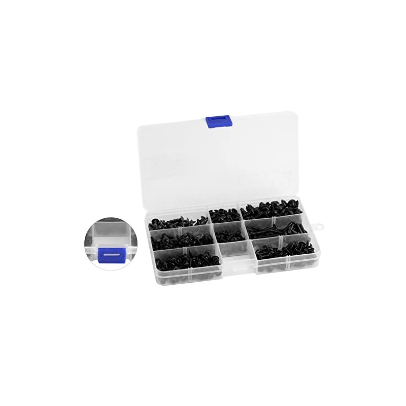 340Pcs Flange Self Tapping, Black Galvanised Screws Large Flange Head