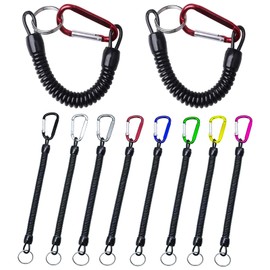 Pack of 8 Carabiner with Spiral Cable, Spiral Spring Keyring, Stretchy Spiral Keyring, Safety Strap, for Fishing, Boating, Camping, Outdoor