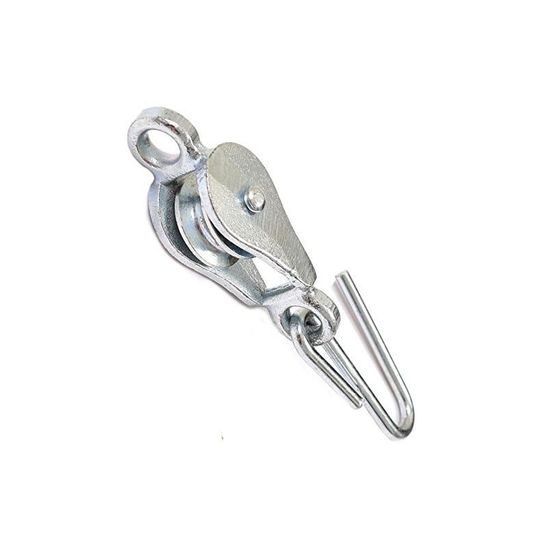 WASHING LINE WIRE ROPE PULLEY WITH HOOK GALVANISED STEEL (