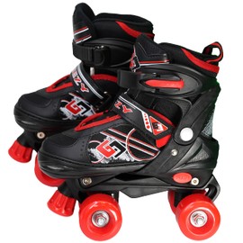 Kids Adjustable Quad Roller Skates, Red Roller Skates For Girls And Boys, 4 Wheel Skates Adjustable Sizes, Red Colour (Small/UK 11-1; EU 30-33/)