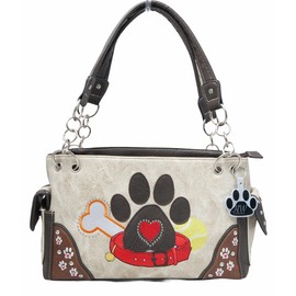 HW Collection Dog Paw Print Handbag Women Shoulder Purse Wallet Set Western Style (Beige)