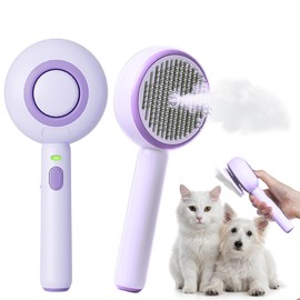 Cat Steam Brush, 3 in 1 Comb for Shedding, One-Click Hair Removal Brush with Steam, 2024 New Spray Pet Grooming Brushes for Dogs and Cats, Self Cleaning, IPX7 Waterproof (Purple)