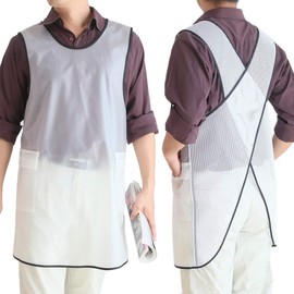NEWGEM 100% Waterproof Cross Back Apron With Pockets For Women Men Dishwashing, Cleaning Fish, Lab Work, Dog Grooming, Gardening, Painting White Translucent