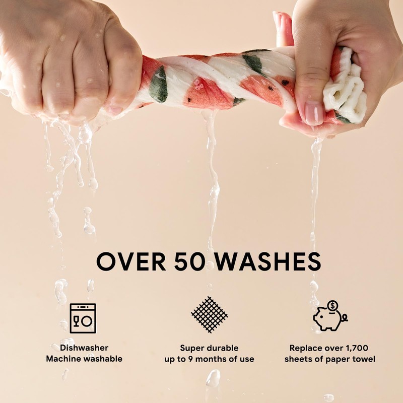 RECYCO Swedish Dishcloths for Kitchen | 4 Pack Peachy Leaves
