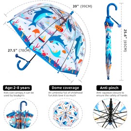 KOULONGDAMI Kids Clear Umbrella for Rain Dome Bubble Umbrellas Windproof for Kids Boys and Girls