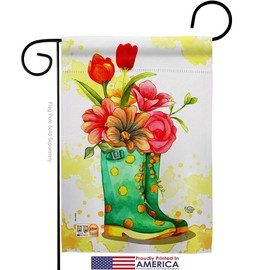 Floral Spring Boots Garden Flag Set Mailbox Hanger Sunflower Tulip Rose Orchid Lilies Season Springtime Flower Wreath Small Decorative Gift Yard House BannerMade in USA 13 X 18.5