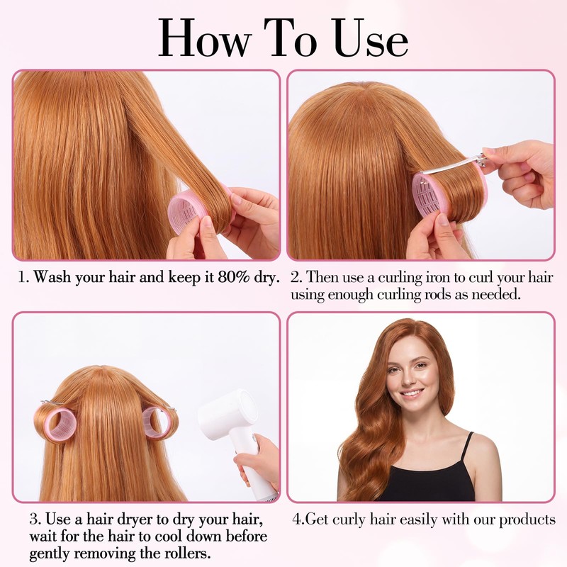 Large Hair Rollers Set, 12 Pieces 60mm Heat Free Jumbo