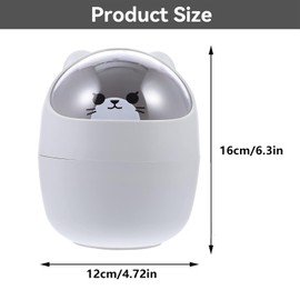 Mini Desktop Rubbish Bin, Cute Cartoon Table Rubbish Bin, Removable Table Waste Bin, Mini Bin with Lid, for Bedroom Decorations for Office, Children's Room, Dressing Table, Living Room (Grey)