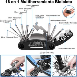 Kit de Herramientas de Reparación Bicicletas 41Pzs, 16 en 1 Multiherramientas Bicicleta, Mini Bomba, MTB Bolsa Reflectante, Adaptador Desarmador, Llaves Hexagonales, Palanca Neumáticos, Patches Juego