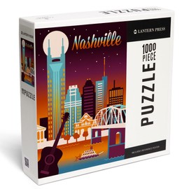 Nashville, Tennessee, Retro Skyline Chromatic Series (1000 Piece Puzzle, Challenging Jigsaw Puzzle for Adults, Made in USA)