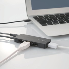 Elecom U2H-A4SBK USB Hub 2.0 Compatible, 4 Port with AC Adapter, Black