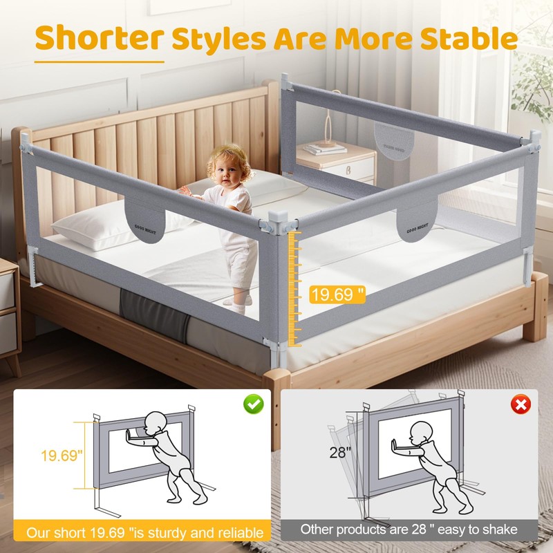 omzer Bed Guard Rail for Toddlers - 3 Sides Toddler