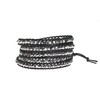 AeraVida Mystique Silver Fashion Crystal Five Black Leather Wrap Bracelet