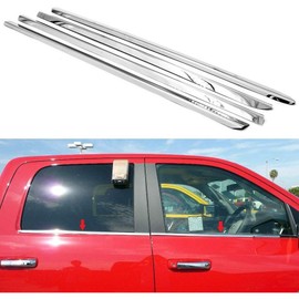 Sizver Polished Stainless Steel Window Sills Trims for 2009-2017 Dodge Ram 1500 Crew Cab/Mega Cab ^Rear Window sill Measures at 33" not 24.5"^