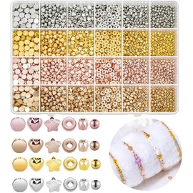 2160 Piezas de Cuentas Espaciadas para Hacer joyería, Varias Pulseras de Cuentas de Oro Redondo y Estrella, Artesanía DIY, Bisutería,Encanto,Collar, Aretes Que Hacen Suministros