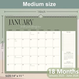 GuassLee Wall Calendar 2025, 18-Month Hanging Desk/Wall Calendar From 2025 Jan-2026 June, 14" X 11" Monthly Planner With Thick Paper Spiral Bound For Office Home School Organizing & Planning