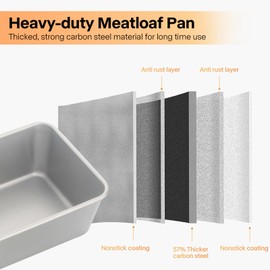 Barlket Meat Loaf Pan Set Nonstick, 2-Set Large Meatloaf Pan with Drain Tray 2LB, with Drip Tray Lifted for Healthy Baking Draining Grease Off, Homemade Banana Bread Tin, Oven Safe, Silver