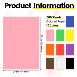 Harloon 500 Sheets Construction Paper Bulk Heavyweight Construction Paper A4 Size Thick Construction Paper Cardstock Paper for Kids DIY Craft Paper School Supplies(Multi Colors, 120 GSM)