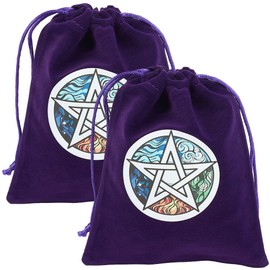 CREATCABIN 2Pcs Tarot Bags Velvet Bags with Drawstrings Dice Tarot Cards Holder Pouches Tarot Deck Storage Bags Purple Star Pentagram Wrap Bags Jewelry Pouches for Crystals Altar Rune Gift 5x6Inch