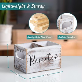 DRASTAR Remote Control Holder, Retro White TV Remote Holder, Remote Organizer Caddy for Table, Wooden Remote Box for Nightstand, Remote Caddy with 2 Slots