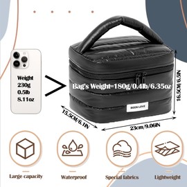 Cute Large Capacity Makeup/Cosmetic/Toiletry Quilted Bag for Women&Girls/Down Jacket Waterproof Fabric/Wide Open/Travel Case/Zipper Organizer Bag