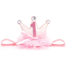 Vovii 1st Birthday Princess Crown for Baby Girls, Pink First Mini Baby Tiara One Birthday Crown Headband for 1st Birthday Girl Decorations Outfit Decor Photo Props Party Supplies