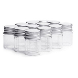 12PCS 15ml Clear Empty Small Glass Storage Oil Vials Test Bottles With Aluminum Screw Cap Sample Jars Bottle Containers For Decorations Message Wishing Jewelry Accessories Candy