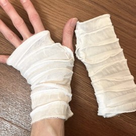 Trixy Xchange Ruffle Fingerless Gloves White Mummy Hand Warmers Bandage Fishnet Covers Ghost