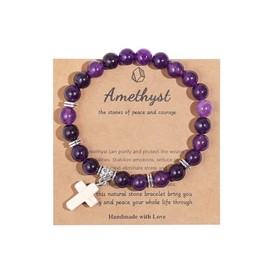 Christian Gifts for Women Men Cross Healing Crystal Bracelets Faith Easter Catholic Religious Jewelry Natural Stone Stretch Bracelets Stress Relief Anxiety Yoga Bracelet Birthday Gifts For Teens, 3,