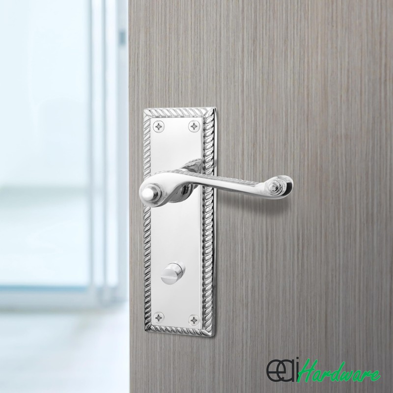 EAI Polished Chrome Georgian Scroll Bathroom Door Handles - 1