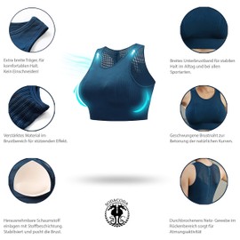 Sodacoda Women´s High Impact Sports Bra - Padded Crop Top with Mesh Detail (Blue Black M)
