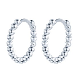MOOFUN Small Ball Pearl Earrings Silver 925 Hoop Earrings: 12 mm Women's Girls Earrings - Hypoallergenic Cartilage Piercing Huggie Earring for Mum Girlfriend Sister Wife Daughter - Fashion Earrings