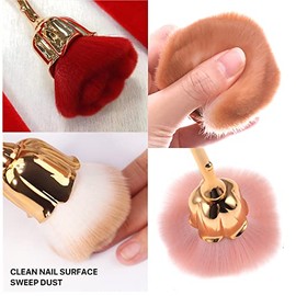 Juego de 2 brochas de maquillaje rosa – Brochas supergrandes para rubor facial y polvo – Brochas Kabuki para cosméticos y polvo de uñas – Oro Marrón/O