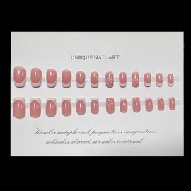 French Tip False Nails, Short Square Press on Nails with Glue 24pcs Heart Design Pink Fake Nails Long Lasting Gift for Women Girls (French Heart, 24pcs)