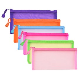 JIHUOO Colorful Mesh Bags Zipper Nylon Makeup Bag Clear Cosmetic Bag Purse Mini Document Bags Travel Toiletry Bags for Women 6 Pack 23x11.5cm