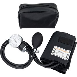 LINE2design Adult Blood Pressure Cuff - School Safety Deluxe Aneroid Sphygmomanometer with Cuff and Carrying Case Trauma Kits Black