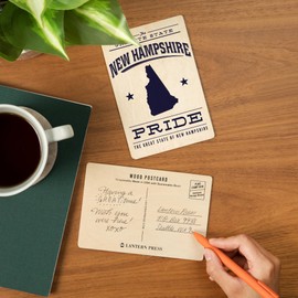 New Hampshire State Pride, Blue on White (4x6 Birch Wood Postcards, 2-Pack Stationary, Rustic Home Wall Decor)