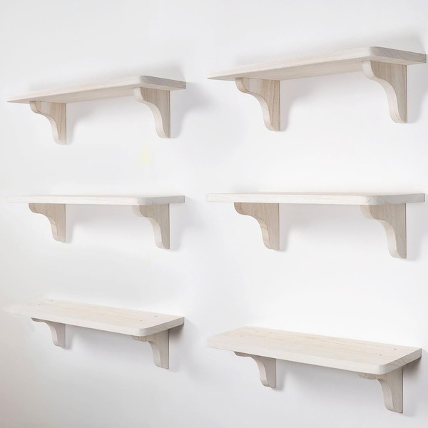 Real Wood White Bedroom Shelves - 17 inch (6 Pack)