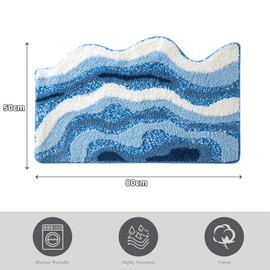Trlyane Bath Mat, 50x80cm Sea Wave Bath Mats Bathroom Carpet Super Absorbent Machine Washable Soft Shower Suitable for Bathroom/Living Room/Kitchen/Bedroom Indoor Floor