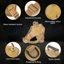 Bcadem Tactical Dog Harness,No Pull Military Pet Harness for Medium Large Dogs, Adjustable Service Dog Vest Harness with Night Reflective, Easy Control Handle for Walking, Hiking, Training (Khaki)