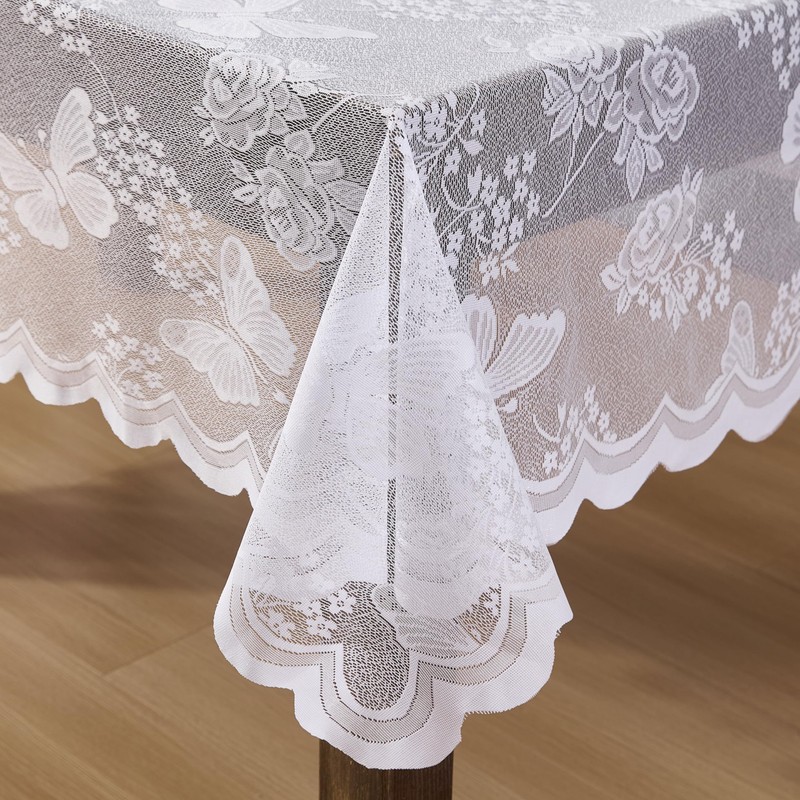 HLC.ME Butterfly Floral Tablecloth Lace Fabric Tablecloth for Oval Table