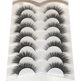Pooplunch False Eyelashes Natural Cat Eye Look Wispy Volume Faux Mink Lashes 7 Pairs Pack 8D Soft Curly Fluttery Short Fake Eyelash Strips for Daily Use