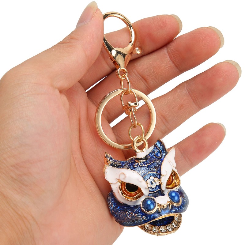 6pcs Lion Dance Keychains Cute Funny Exquisite Metal Rhinestone Chinese