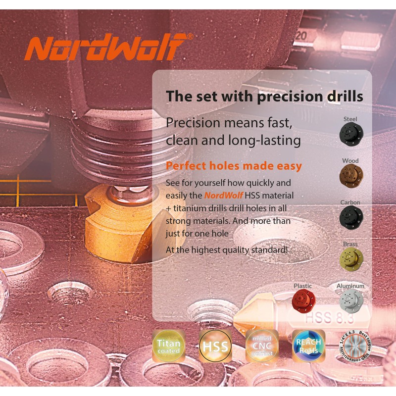 NordWolf 13-Piece HSS Titanium Hex Shank Spiral Flute Step Drill,
