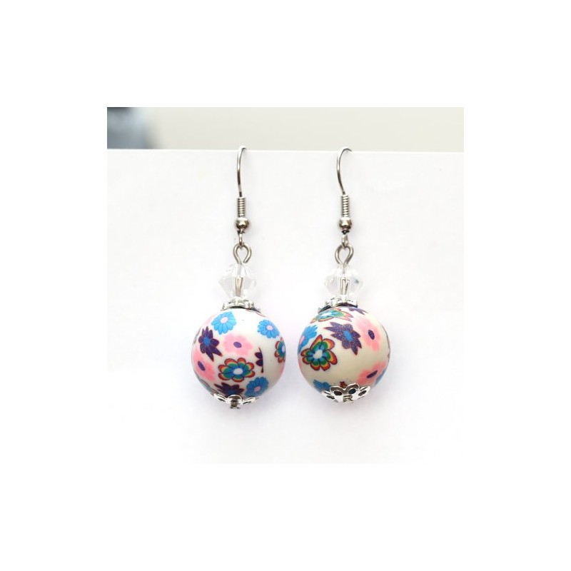 Idin Handmade Polymer Clay Drop Earrings - Handmade Multicoloured Flower
