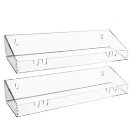 AMT 2 Pack Acrylic Bathroom Shelves 15 Inch Clear Floating Wall Mounted Storage Bookshelf, Invisible Display for Office, Bedroom, Small Gap for Water to Escape, Free Screws & Drill Bit (Medium)