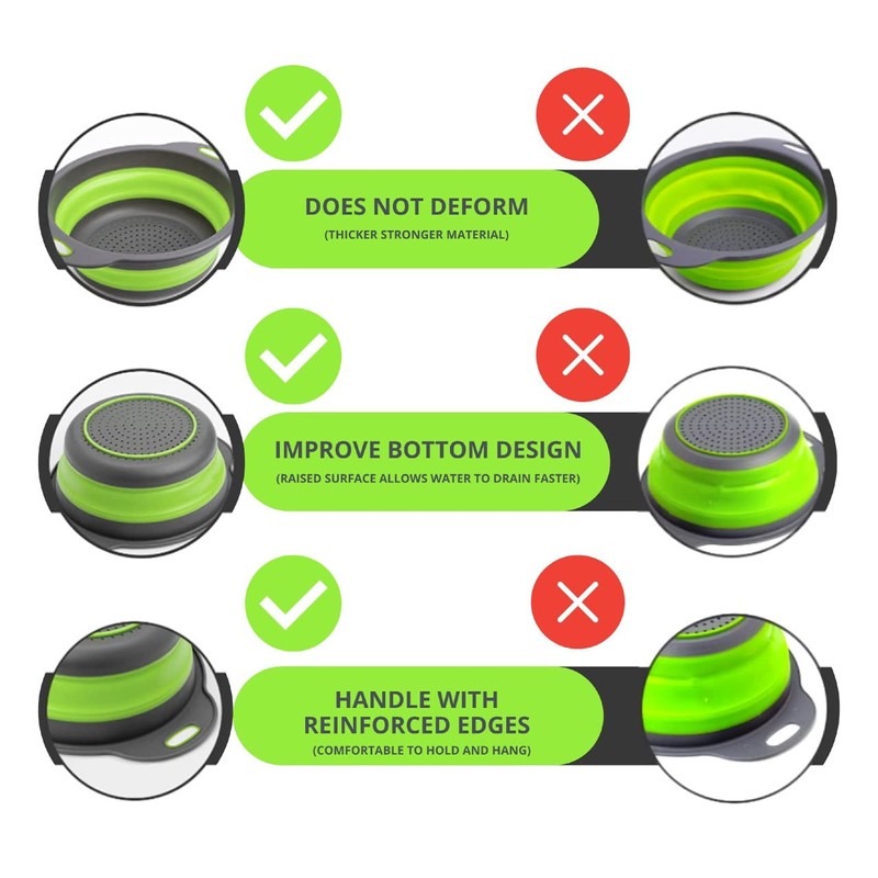 Small Collapsible Colander with Plastic Handles Round Silicone Kitchen Strainers