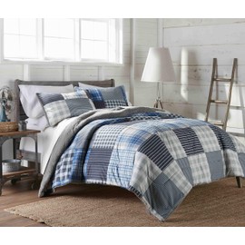 Thermee Micro Flannel Comforter Set with 2 Shams, Won't Shrink or Pill, Machine Wash, Ultramarine Plaid, Full/Queen