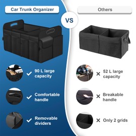 Femuar Car Trunk Organizer, Trunk Storage Organizer with 72L Large Capacity Waterproof Collapsible and 11 Pockets, Trunk Organizer for Suv/Jeep/Sedan, Large Size, Black