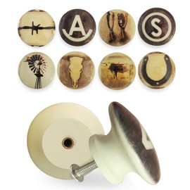 Twisted R Design Cattle, Barbwire & Brands Cabinet Knobs, White Drawer Pulls, Rustic Cabinet Handles,Set of 8 Dresser Knobs for Closet & Doors, Bathroom, Bedroom or Drawer Knobs